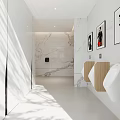 Modern Public Restroom Featuring White Marble Walls Wall Art And Urinals