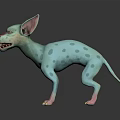 Teal Spotted Creature With Large Ears Red Eyes And Sharp Teeth In Standing Pose