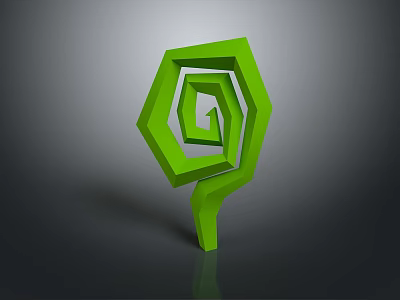 Abstract Green Plant Spiral Design With Geometric Shapes On Gray Background 3d model