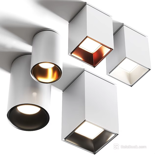 Modern Sleek Downlights And Spotlights With Warm Golden White Light And Square Round Shapes 3d model 