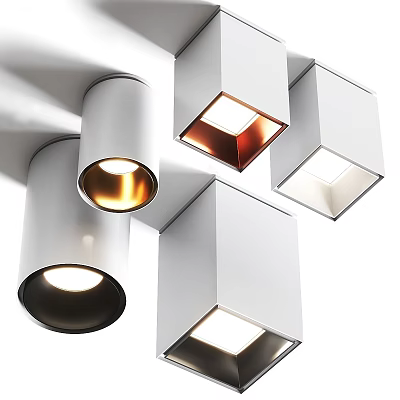 Modern Sleek Downlights And Spotlights With Warm Golden White Light And Square Round Shapes 3d model