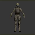 3D Tactical Character Model in Camouflage Uniform With Helmet Goggles Bulletproof Vest and Knee Pads