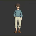 Man in Blue Sweater and Beige Pants Standing on Reflective Floor with Gray Background