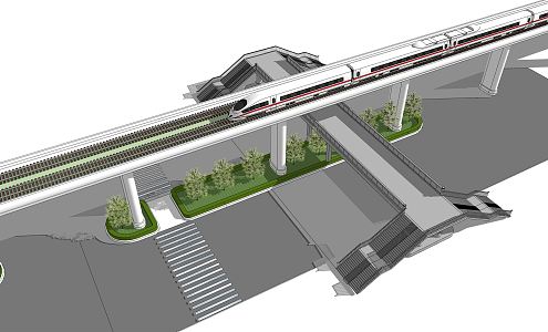 Modern High-speed Rail City Light Rail City Road Human Overpass 3d model