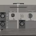 Modern Laundry Room Design With Washing Machines Cabinets Sink And Mirror