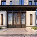 Elegant Modern Entrance Gate With Glass Panels Stone Columns And Decorative Pavement