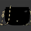 Black Leather Crossbody Bag With Gold Chain And W Logo Design