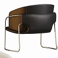 Modern Leisure Chair Featuring Beige White And Black Leather Upholstery With Metal Frame