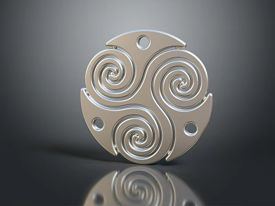 Intricate Silver Circular Metal Decorative Component With Spiral Patterns And Holes 3d model