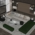 Modern Living Room With Light And Dark Green Sofa Coffee Table Set And Ottoman