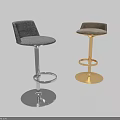 Modern Design Bar Stools With Gray Upholstered Seats And Silver Gold Metal Bases