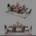 Elegant Modern Dining Table Set With Marble Top Gold Frame Chairs Floral Vase And Tableware