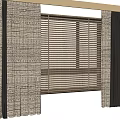 Patterned And Dark Curtains With Bamboo Blinds For Modern Window Decoration 3d model