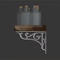 Rustic Wooden Long Table With Metal Brackets And Decorative Wall Blocks