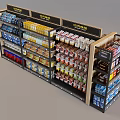 Multi tiered Retail Display Shelves with Organized Assorted Products in Store 3d model