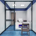 Modern Police Monitoring Room With Computer Desk Office Chair Lockers And Wall Decorations