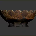 Artistic Orange And White Ceramic Bowl With Scalloped Edge And Intricate Decorative Patterns