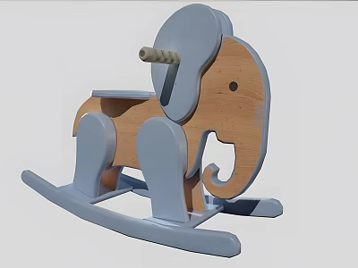 Wooden Elephant Rocking Doll With Light Blue Accents 3d model