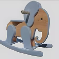 Wooden Elephant Rocking Doll With Light Blue Accents