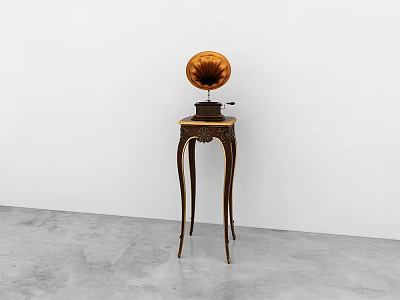 Vintage Wooden Corner Table With Carved Legs And Copper Horn Phonograph 3d model