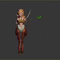 Game Movie Character With Orange Hair Green Leaves Red White Deer Legs In Dynamic Running Pose