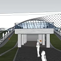 Modern Library Building with Glass Roof Design and Surrounding Water Feature Grass Area