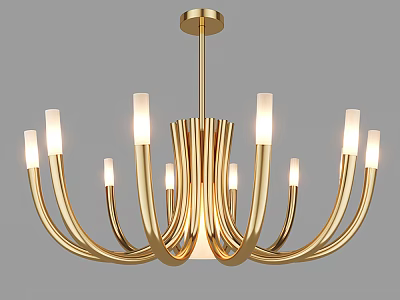 Modern Golden Chandelier With Curved Arms And Cylindrical Light Bulbs 3d model