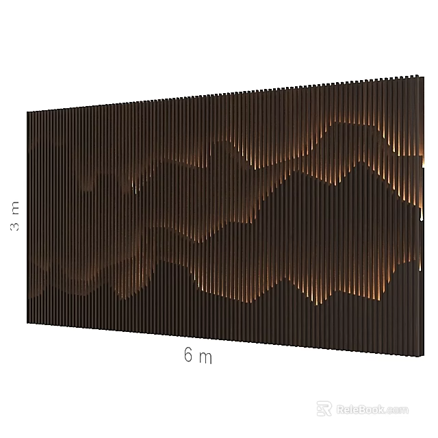 Wavy Wooden Slat Wall Decor With 3m Height 6m Width Design 3d model