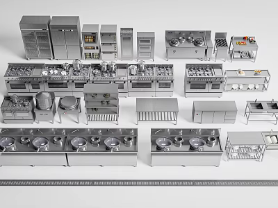 Modern Kitchen Appliances Display With Various Stainless Steel Types And Designs 3d model
