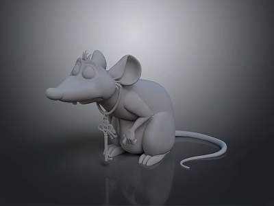 3D Cartoon Mouse Character With Collar And Cane In Gray Rendered Design 3d model