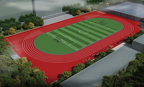 modern football field school playground running track football field bird's eye view 3d model