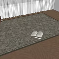 Square Rug With Beige Brown Botanical Leaf Pattern On Wooden Floor And Open Book