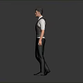 Man In Gray Vest White Shirt With Black Pants Backpack Holding Document Standing