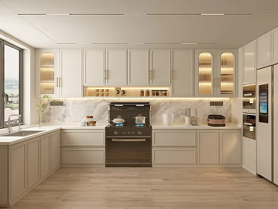 Modern Kitchen Interior With White Cabinets Marble Countertop And Island 3d model