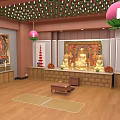 Buddhist Temple Interior With Golden Buddha Statues Lotus Lanterns Murals And Prayer Mats