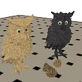 Gold And Black Wooden Owl Figurine Decor Set With Small Decorative Balls