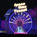 Futuristic Elevator Aisle Featuring Space Time Tunnel And Neon Purple Blue Lighting