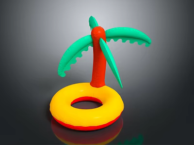 Fun Inflatable Palm Tree Design Swim Ring with Yellow Red Green for Kids Sports Equipment 3d model