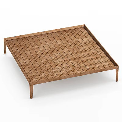 Square Wooden Coffee Table With Slim Legs And Diamond Lattice Surface Design 3d model