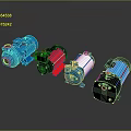 Industrial Equipment Display Featuring Blue Red Black Motors And High Performance Design