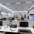 Modern Public Office Space With Workstations Computers Partition Dividers And Office Supplies