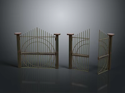 Metal Gates With Arched Design Vertical Bars And Red Top Pillars 3d model