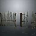 Metal Gates With Arched Design Vertical Bars And Red Top Pillars