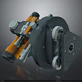Industrial Mechanical Equipment With Orange And Gray Design Featuring Wheels And Bolts