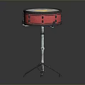 Red Snare Drum With White Head Star Pattern And Metal Stand 3d model