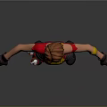 3D Female Character Model With Red Crop Top Yellow Graphic Black Pants And Wrist Guards