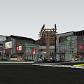Vibrant Commercial Street With Modern Buildings Open Areas And Tree Surroundings