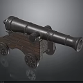 Vintage Weapon Cannon With Wooden Carriage Metal Barrel And Wheels
