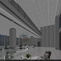 Modern Spacious Front Desk Reception Lobby With Bright Lighting And Large Windows 3d model
