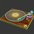 Electronic Turntable with Wooden Base Blue Pattern Platter Tonearm and Control Knobs 3d model